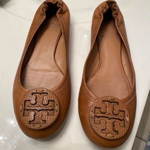 Tory Burch brown leather travel ballet flats